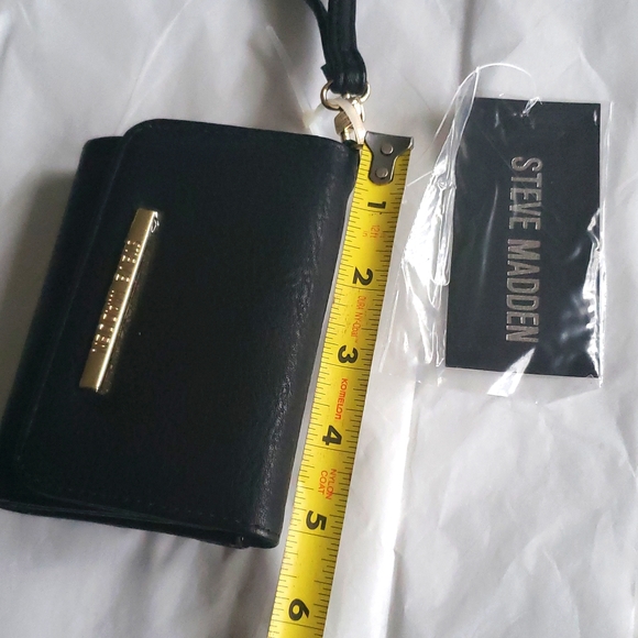 Steve Madden NEW French Wallet Wristlet Money Holder Vegan NWT BLACK GOLD Gift! - Picture 8 of 9